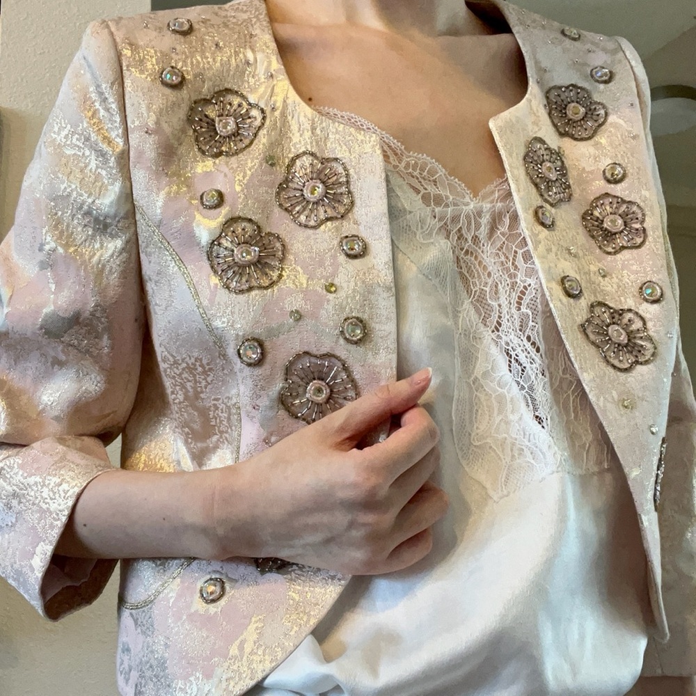 Gold Thread Beaded Blazer Jacket macaron pink